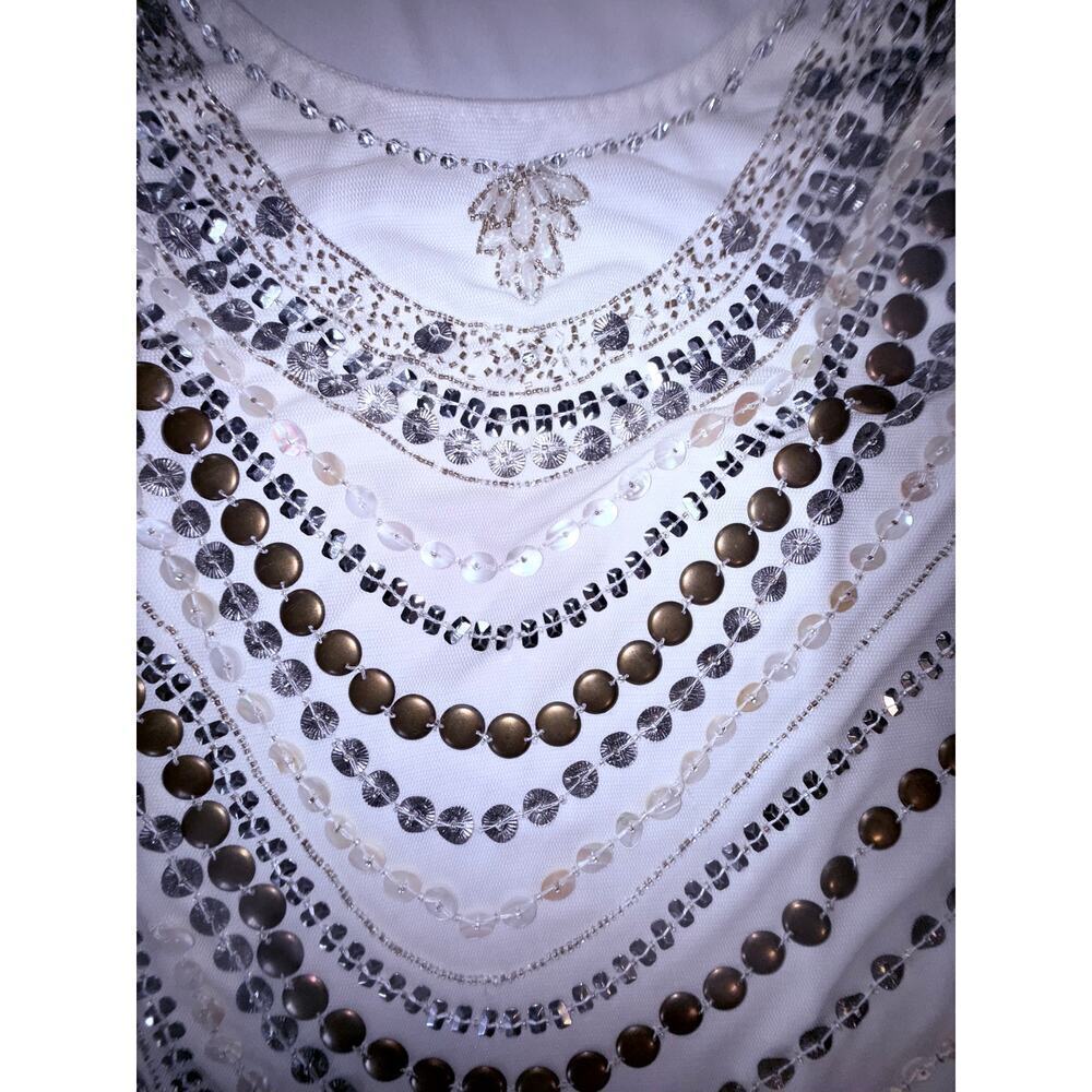 Vintage Pisarro Nights White Beaded Sequin Dress Size 14 - Picture 3 of 13